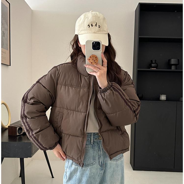 Down Jacket Women Coat Fashion American Streetwear Stripe Style Duck Down Feather Female Winter Short Outwear Cotton Jacket