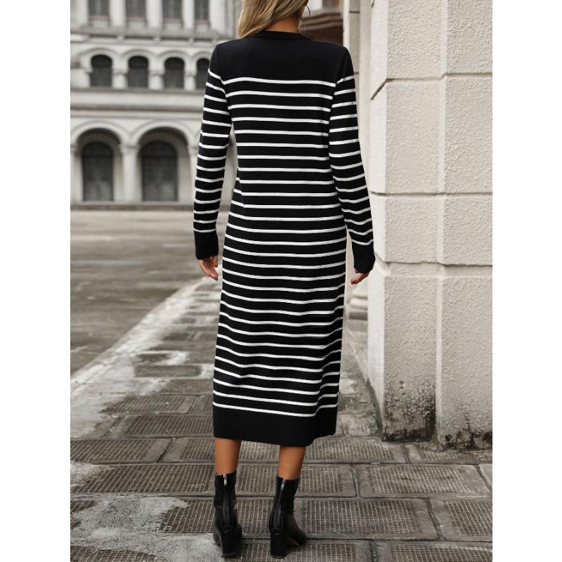 Slim Fit Women's Sweater Striped Long Skirt Dress