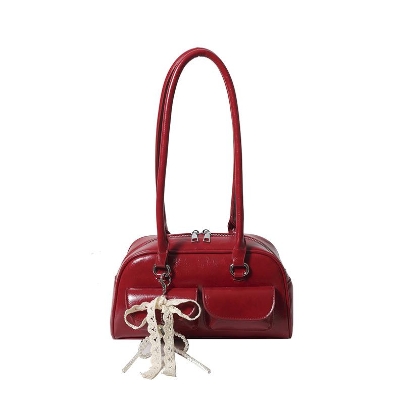 Bags niche high-end underarm bags women's oily leather new retro pillow bags trendy shoulder bags