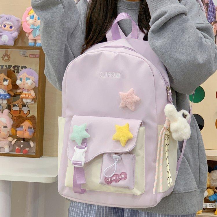 Schoolbag cute contrasting color student travel small schoolbag female dopamine high value children versatile lightweight backpack