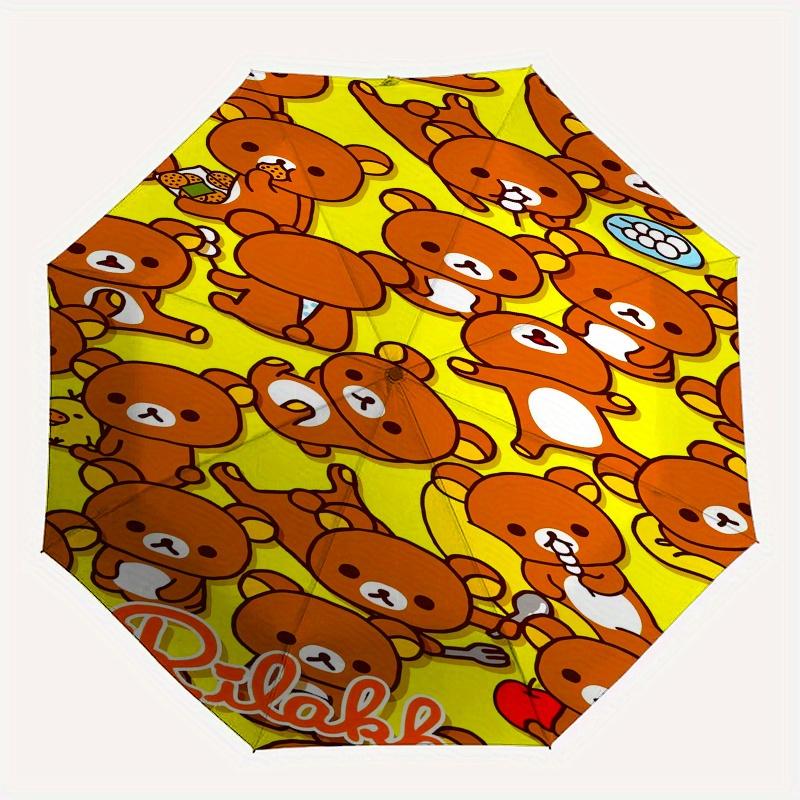 Rilakkuma,Bear Automatic Folding Umbrella Simple 8 Rib Design, Bright Cartoon Pattern, Durable Iron Frame, Suitable For Travel, Outdoor, Bea