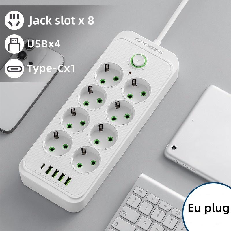 EU Plug AC Outlets Multitap Socket Electrical Power Strip With USB Type C Fast Charging Network Filter Adapter 2M Extension Cord