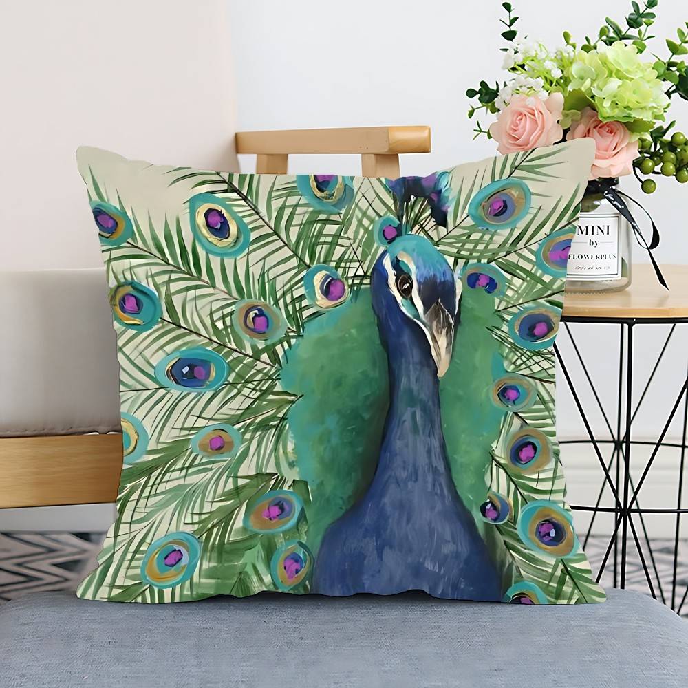 Nordic Style Oil Painting Peacock Pillow Case Cushion Cover Polyester Pillowcase Decorative Sofa Cushion Pillowcase Home Decor