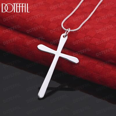 Collana con ciondolo a croce piatta in argento sterling 925 da 18 pollici, gioielli da sposa alla moda