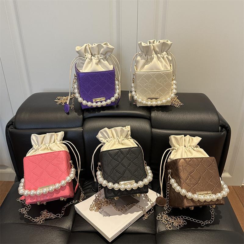 High-end Style Bucket Bag, Casual And Simple Cross-body Small Bag, Pearl Handbag