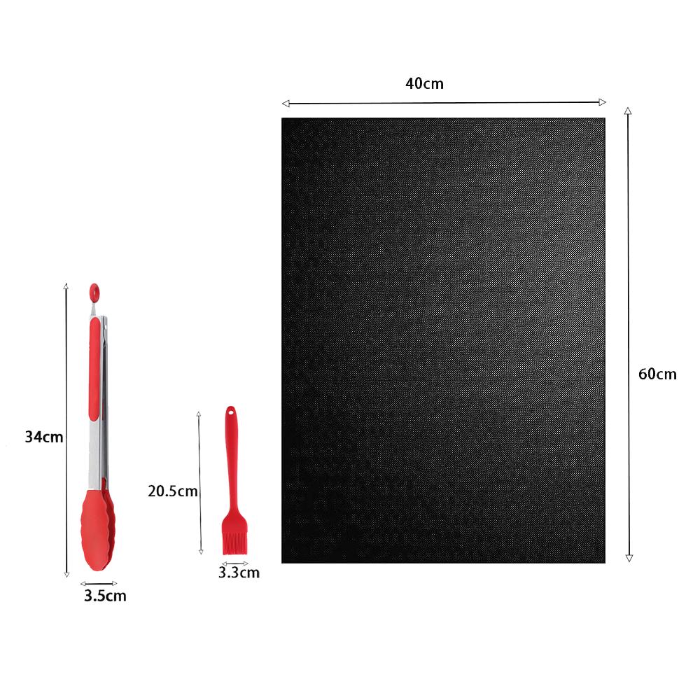 

4Pc Large Thick Heavy-Duty Non-Stick BBQ Grilling Mat Set with Silicone Oil Brush Oven Liners Mat And Food Tongs 34cm China Mainland
