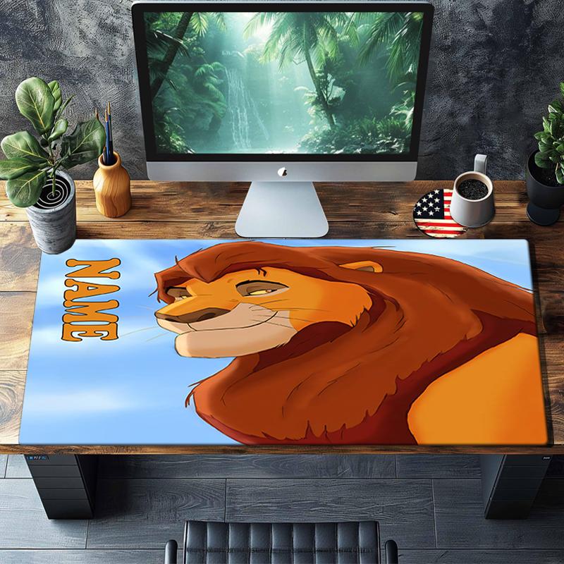 Custom Name Lion Theme Mouse Pad, Non Slip Rubber Base, Multifunctional Office & Home Decor, Perfect for Workspace Personalization.