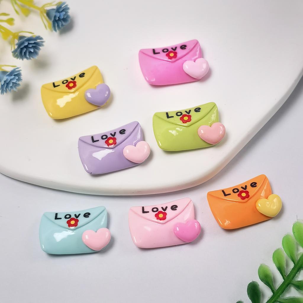 100Pcs Love Envelope Flat Back Resin Cabochons Scrapbook DIY Hairpin Embellishments Charms Accessories Valentine's Day Favors