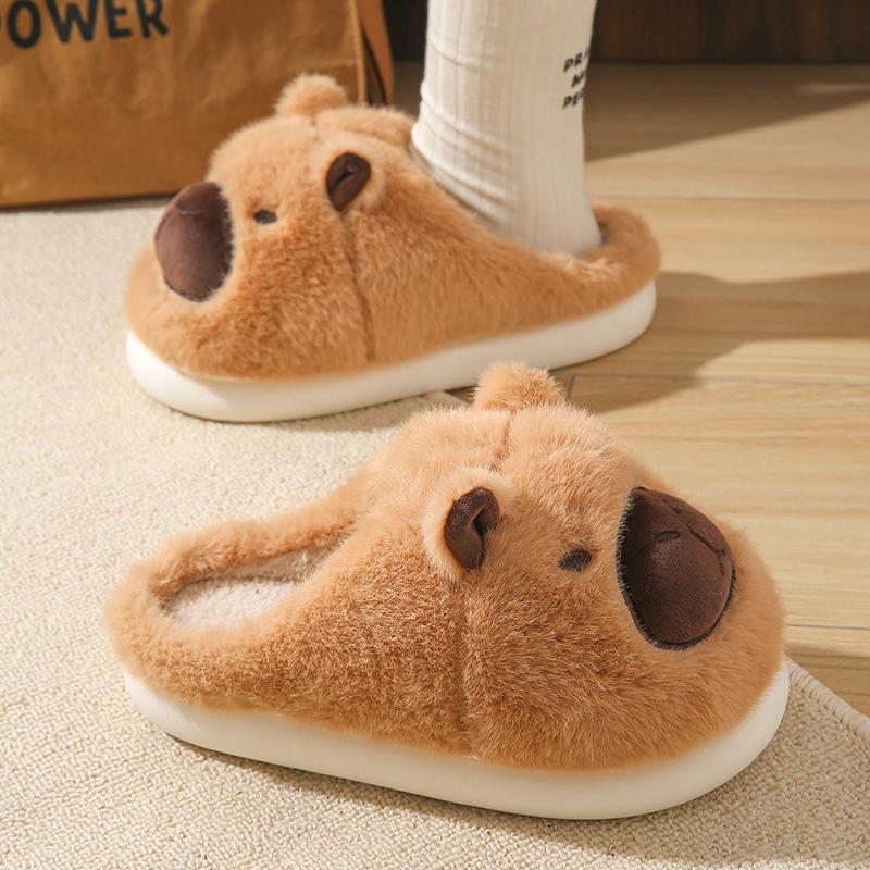 1Pair Closed Toe Plush Capybara Slippers Cozy Plush House Shoes Winter Warm Indoor/Outdoor Slippers
