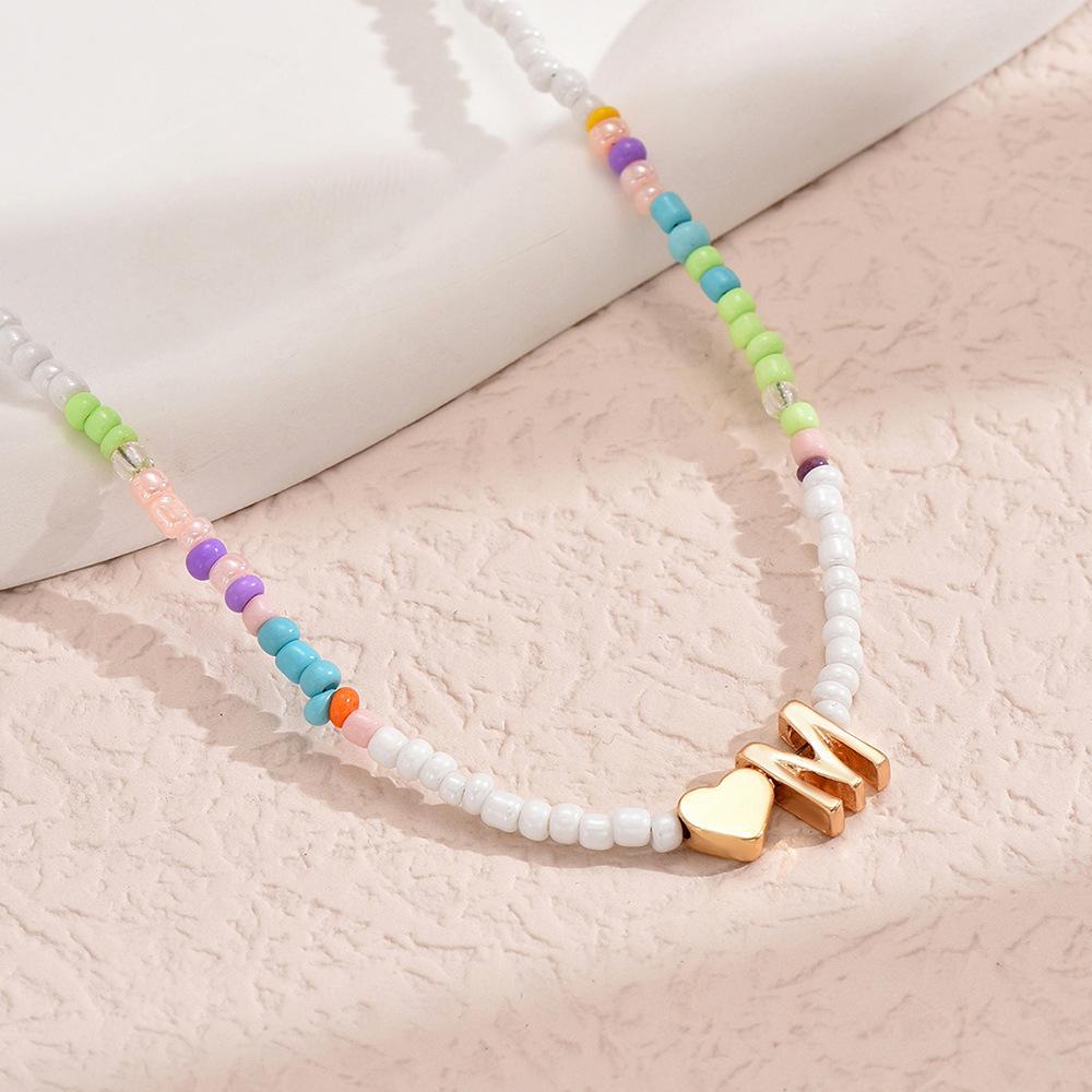 European and American Colored Rice Beads 26 Letter Beaded Necklace Creative Niche Neck Chain Collarbone Chain