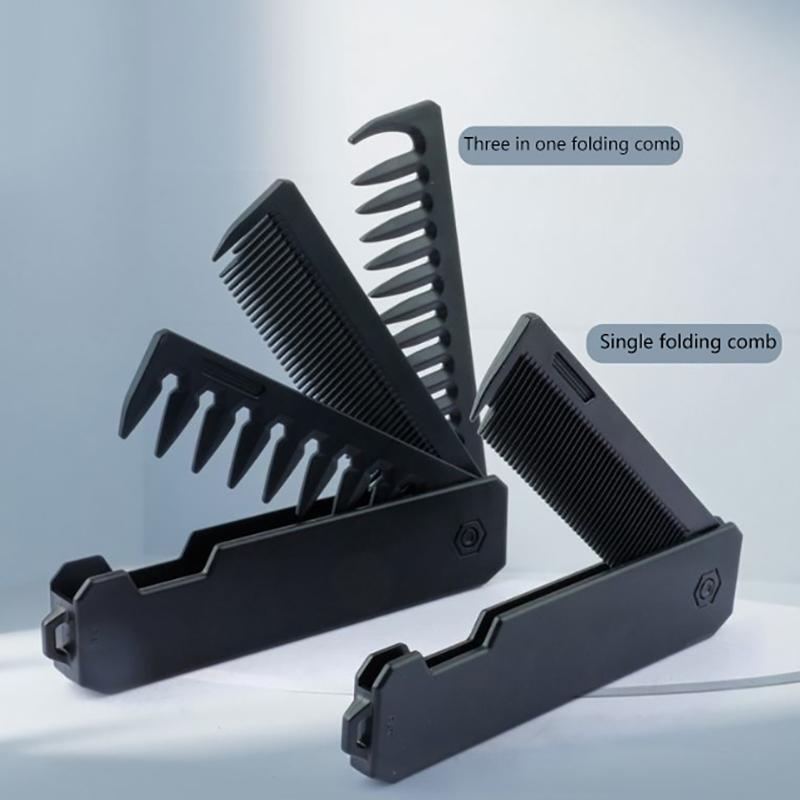 Professional 3 In 1 Pocket Folding Combs Wide Tooth Oil Head Comb Beard Combing Barber Hair Clipper Comb Salon Hair Styling Tool