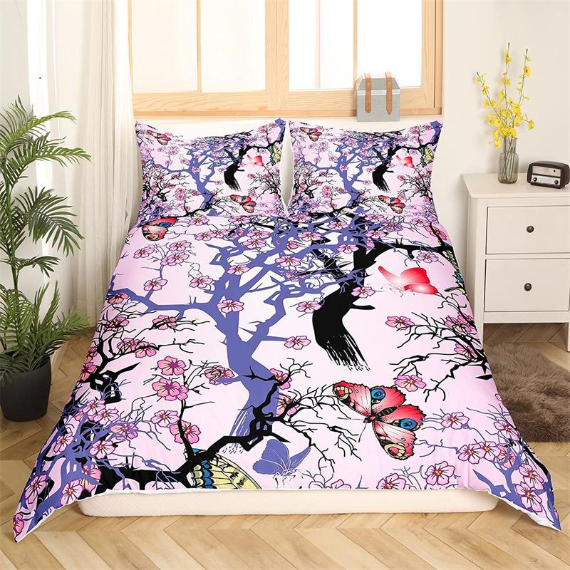 Povlečení s třešňovým květem Květina Větev Povlak na přikrývku Japonský styl Botanická krajina Malby Povlak na přikrývku Dekor do ložnice