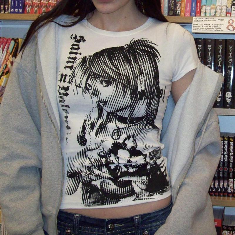 Anime Pattern Slim Fit Drop Shoulder T-Shirt