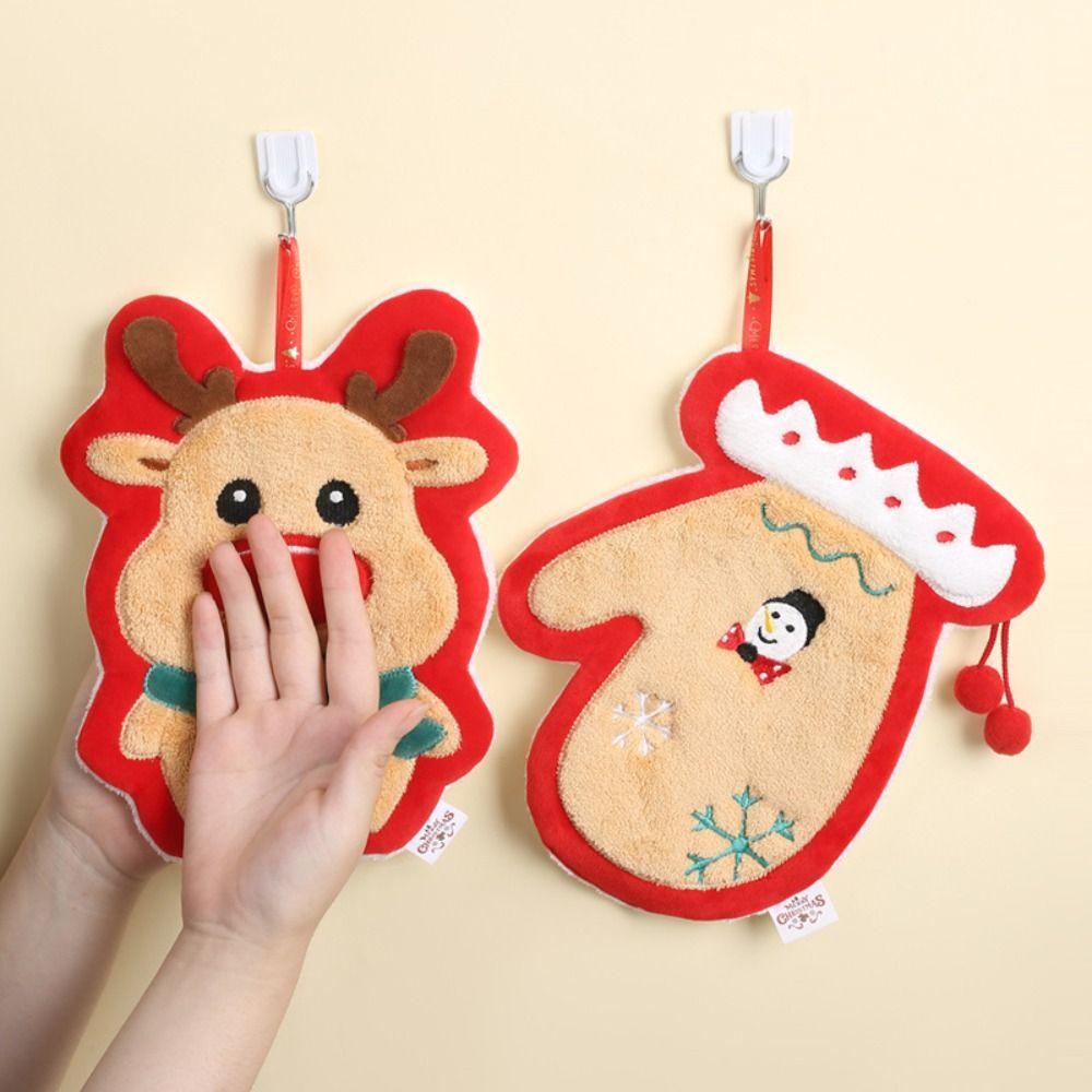 Thickened Christmas Hanging Hand Towels Soft Coral Velvet Plush Hand Towel Cartoon Quick Drying Cleaning Towels