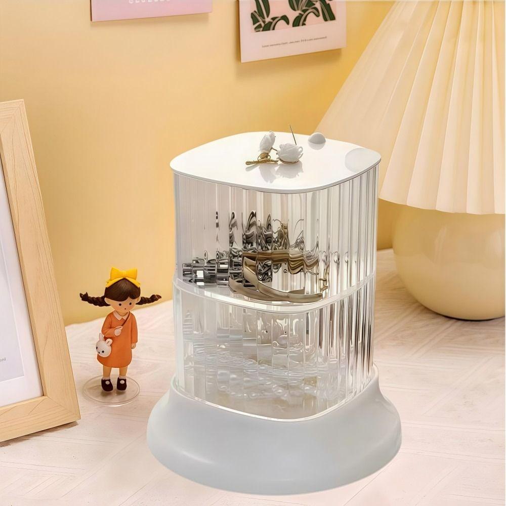 4-Layer Hair Accessory Organizer Transparent Dust-proof Powder Puff Box Rotating Cosmetic Storage Rack Girls' Jewelry Storage