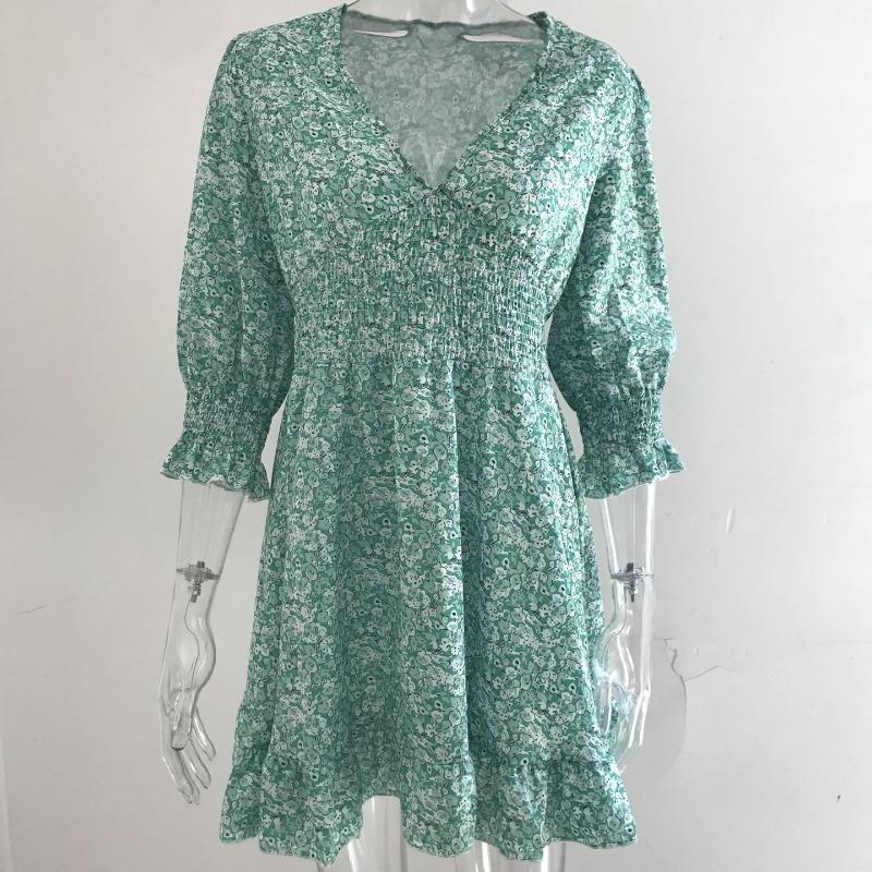 Summer Floral Print Mini Dresses Women Vintage Sexy A-Line V-Neck Half Sleeve Party Dress Female Casual Elegant Beach Dress