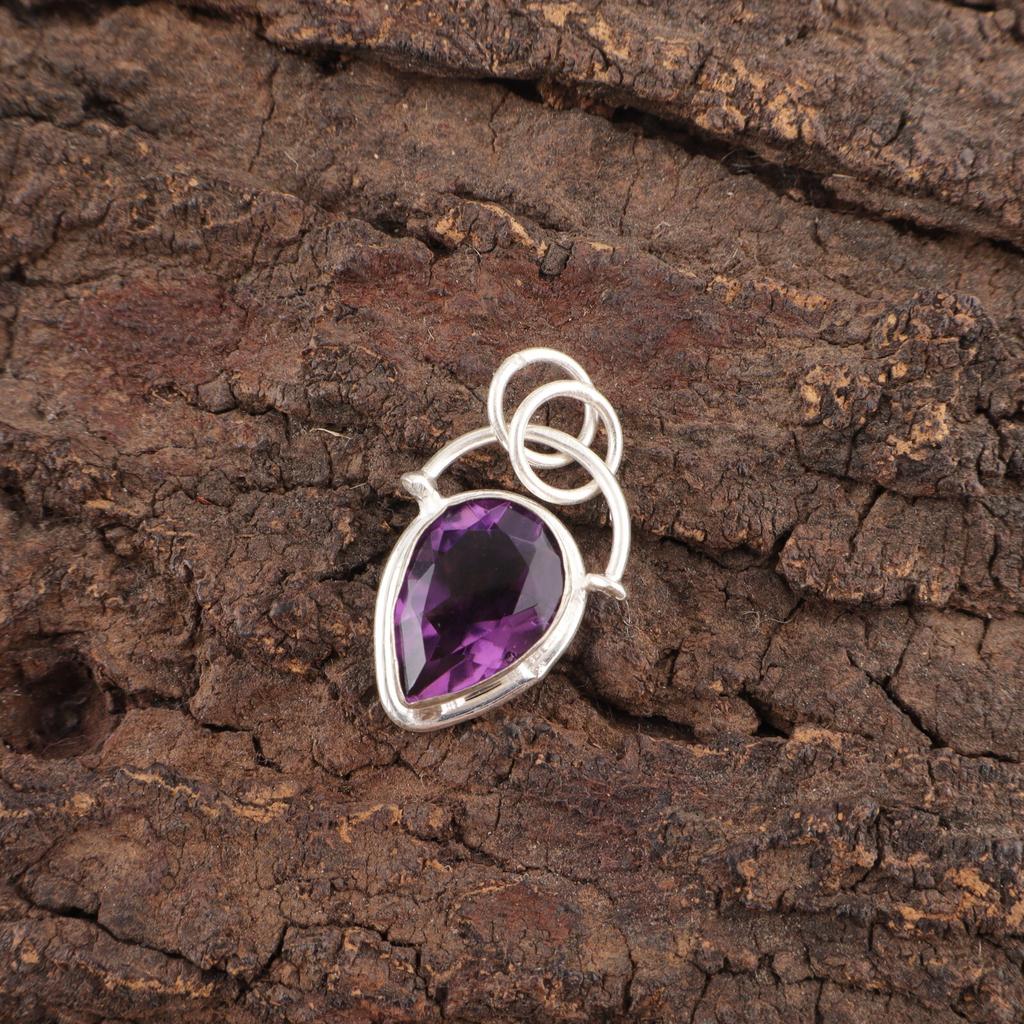 Natural Amethyst Elegant Anniversary Gift Unique Pendant Jewelry Sterling Silver PP-56-4