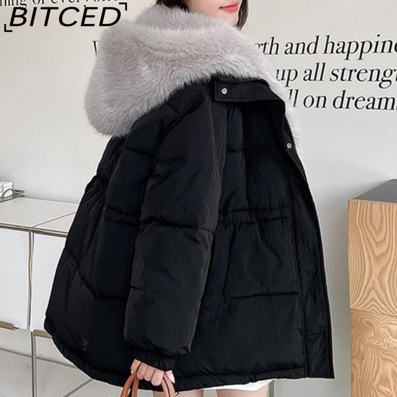 BITCED Detachable Oversized Fur Collar Down Jacket for Women Winter Thickened Waist-Defining Fur-Trimmed Parka