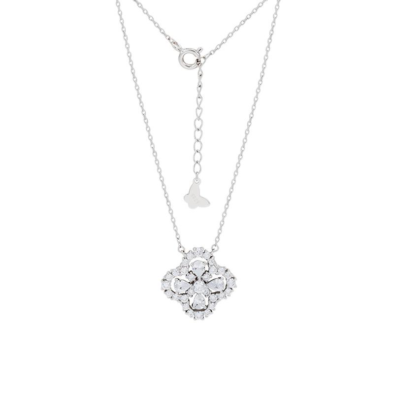 S925 Sterling Silver Four-Leaf Clover Pendant Necklace: Sparkling Gift for Girlfriend in Elegant High-End Style