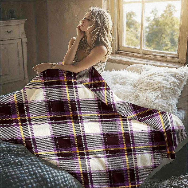 Purple Diagonal Plaid Flannel Blanket Warm Soft Halloween Christmas Decorative Couch Warm Cozy All-Season Gift