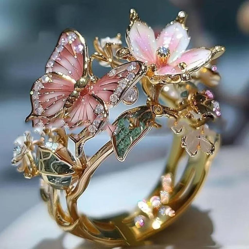 Vintage Flower Sapphire Unique Party Ring Elegant Unique Zircon Hollowed Out Trendy Women's Exquisite Wedding Accessories Gift