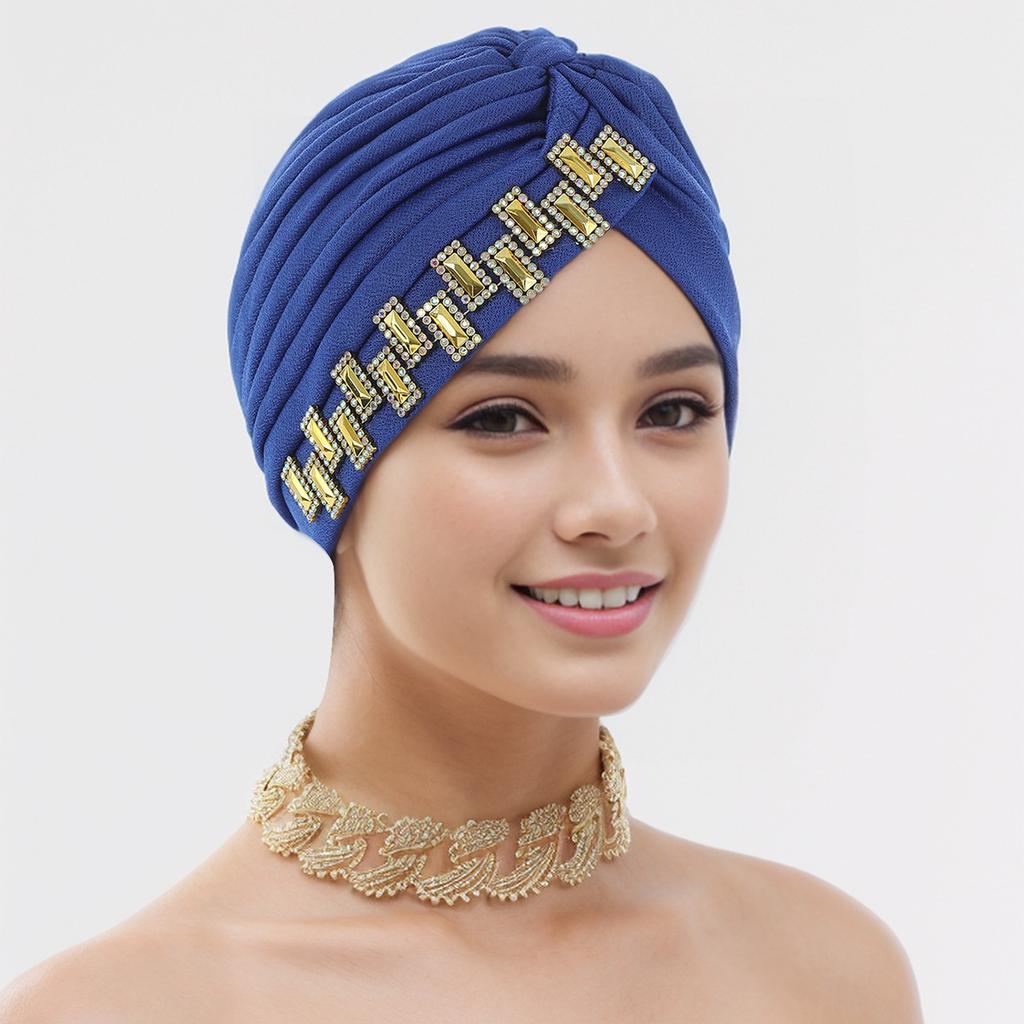 Glitter Diamonds Ruffle Turban Caps for Women