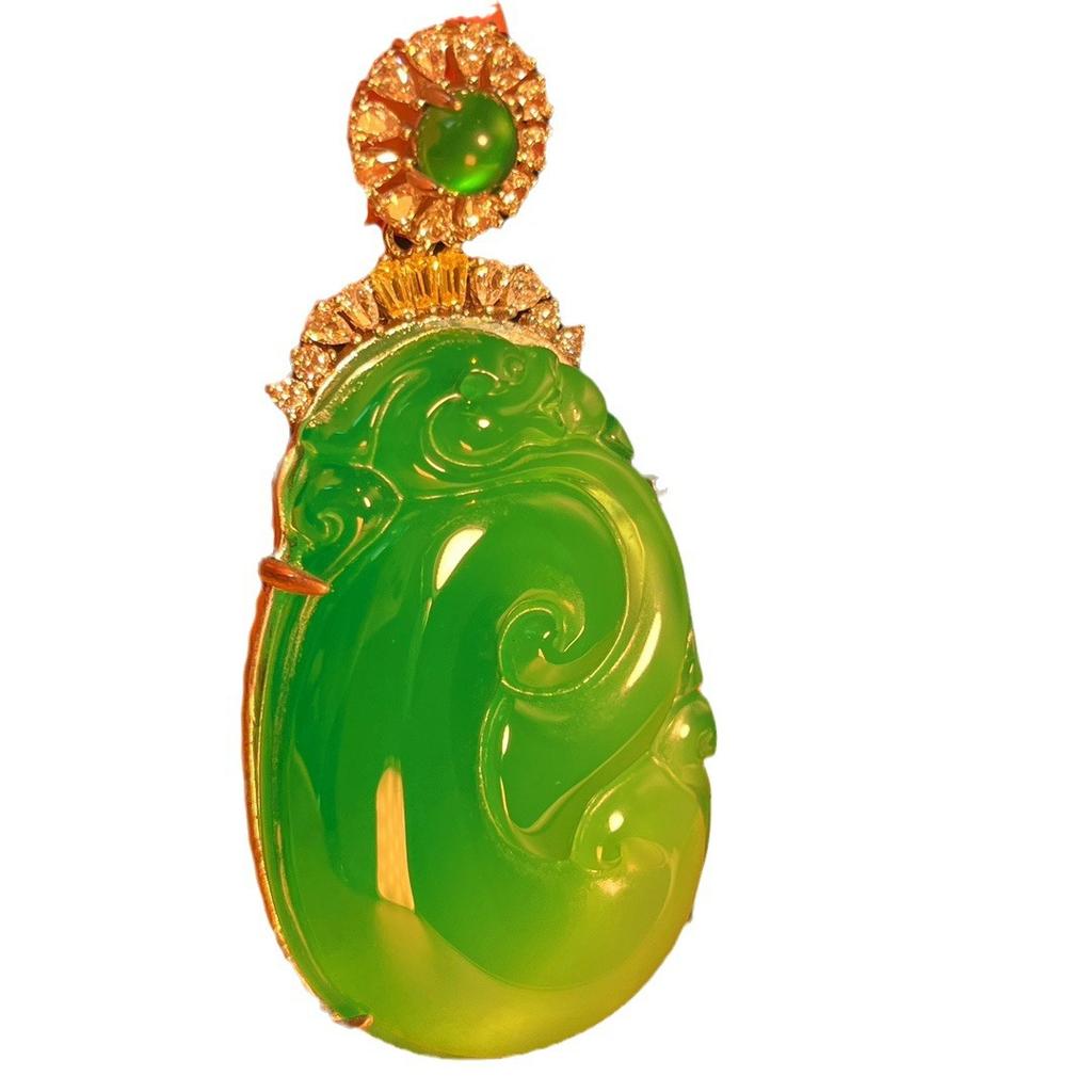 Full Green Yang Green Natural Agate Green Chalcedony Pendant Female Opening Slightly Inlaid, Real Shot Fidelity