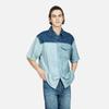 Evisu Patchwork Logo Printed Floral Short Sleeve Shirt Men shirts Denim-Blue 2ESHTM3SS118LFDN