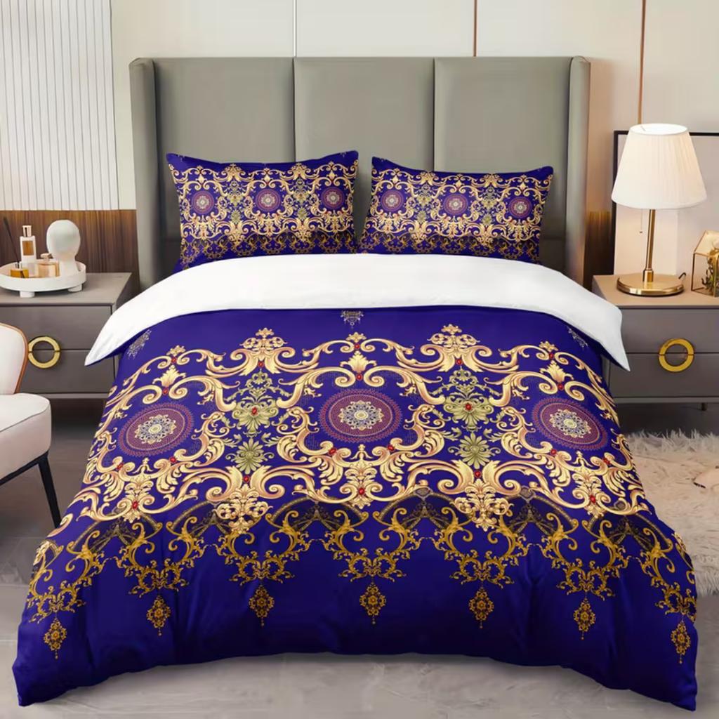 3-teiliges Luxus-Bettwäsche-Set mit goldenem geometrischem Druck, Barock-Bettbezug-Set für Zuhause, Studentenwohnheim-Dekoration, Einzel-, King-, Queen-Größe 228x228