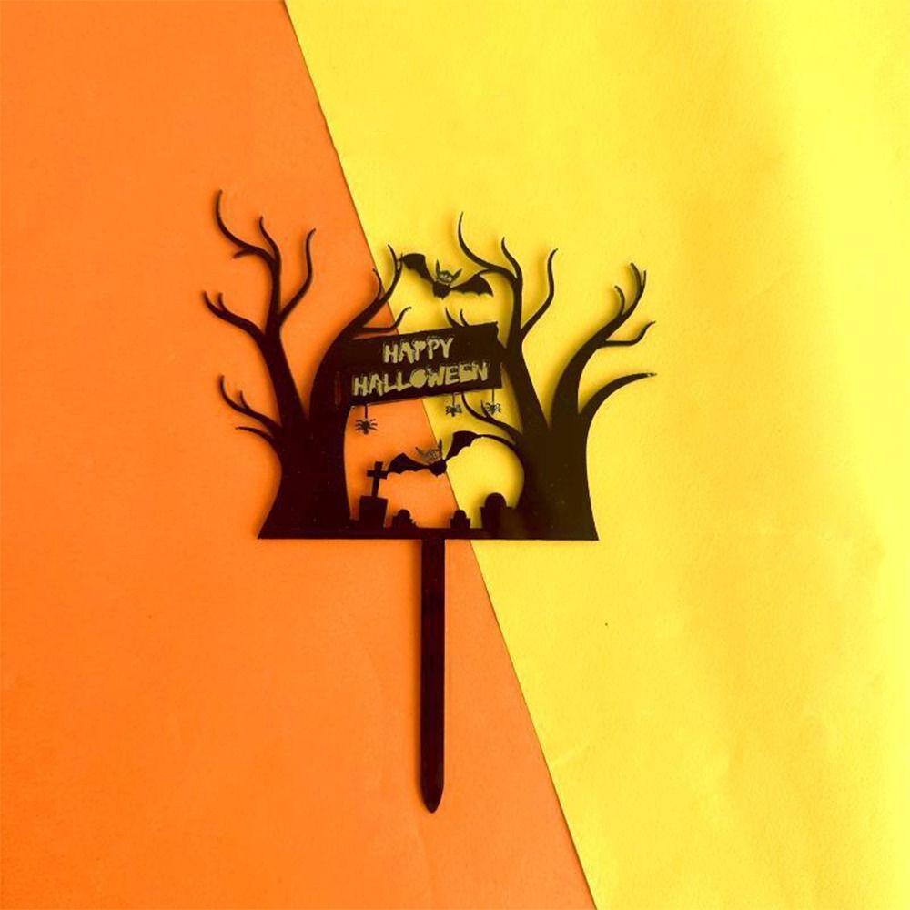 Photo Props Acrylic Happy Halloween Cake Toppers Witch Castle Pumpkin DIY Cake Sign Cartoon Cake Insertion Flag Kids Gift