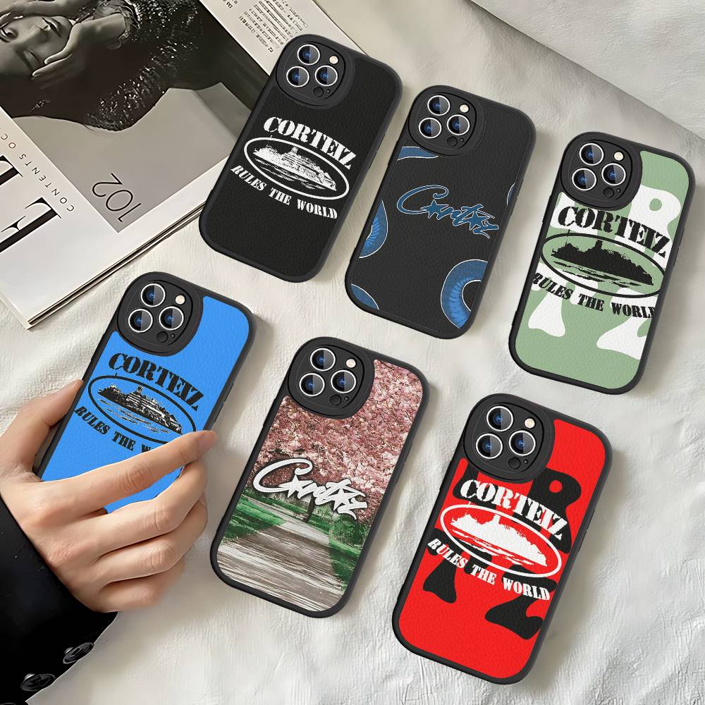 Hot Fashion C-Corteizs Leather Phone Case For IPhone 16 14 15 Pro Plus 13 12 11 Pro Max Silicone Cover