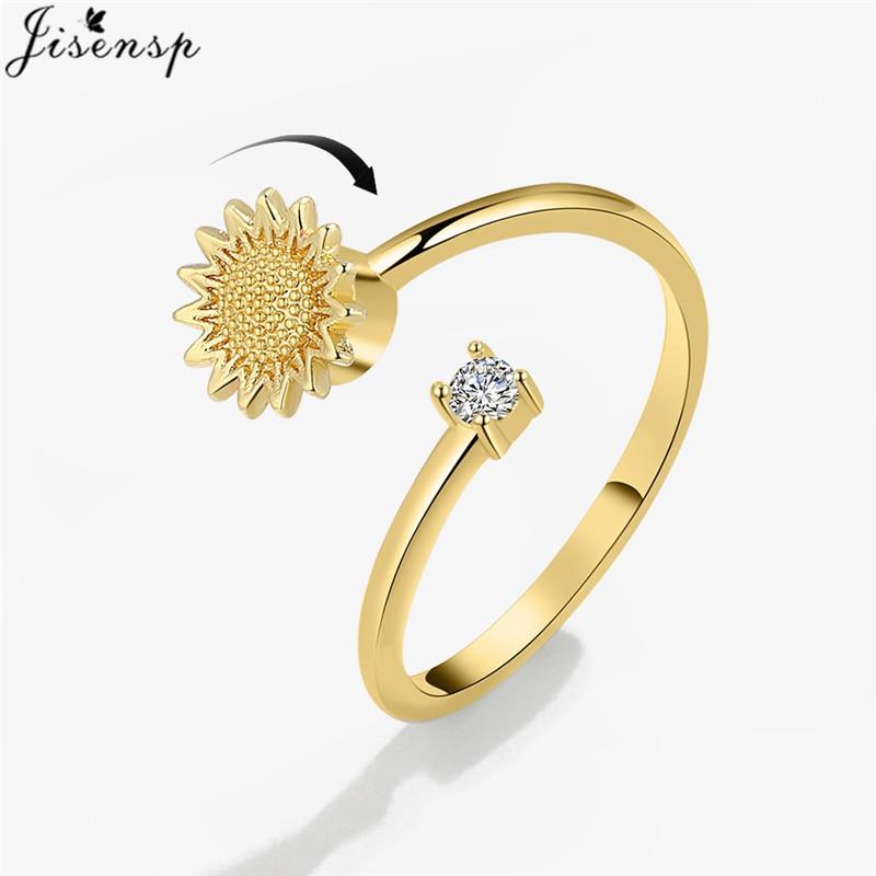 Mote Fidget Spinner Ring Angst for Kvinner Flere Krystall Solsikke Fingerringer Roter Anti Stress Zirkon Bryllupsgave