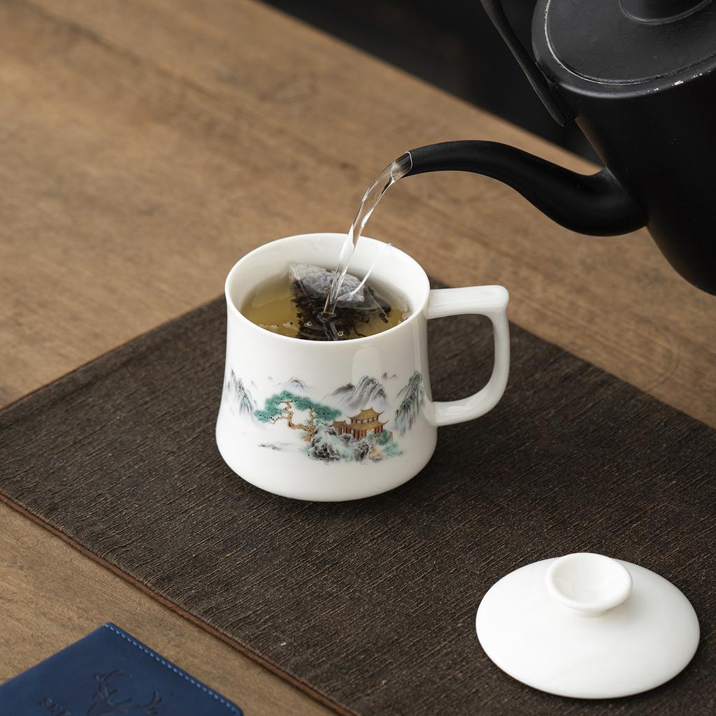 High-grade white porcelain tea cup, office personal gift box, mug, water cup, new Chinese-style household tea cup with lid