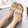 Fashion Slippers for Women Summer New Water Diamond Sandals with Middle Heel Rubber Slipper Women Shoe Flip Flops