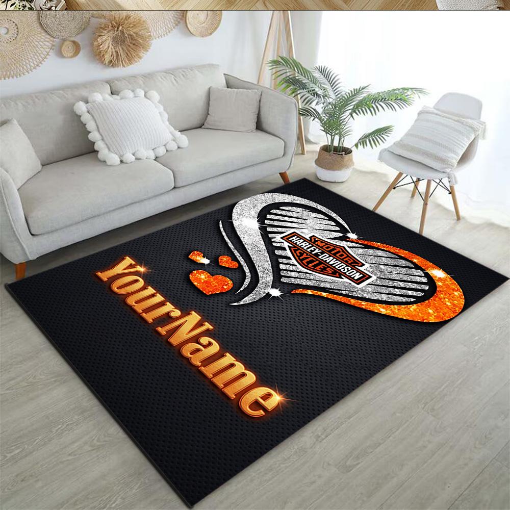Harley-davidson Motorcycles Personalized Name Area Rug Suitable for Outdoor Game Room Foyer Dining Room Antislip Carpet Anime Office Decor