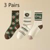 3 Pairs of Women Retro Trend Assorted Cartoon Letter Diamond Sports Warm Sweat Absorption Tube Socks