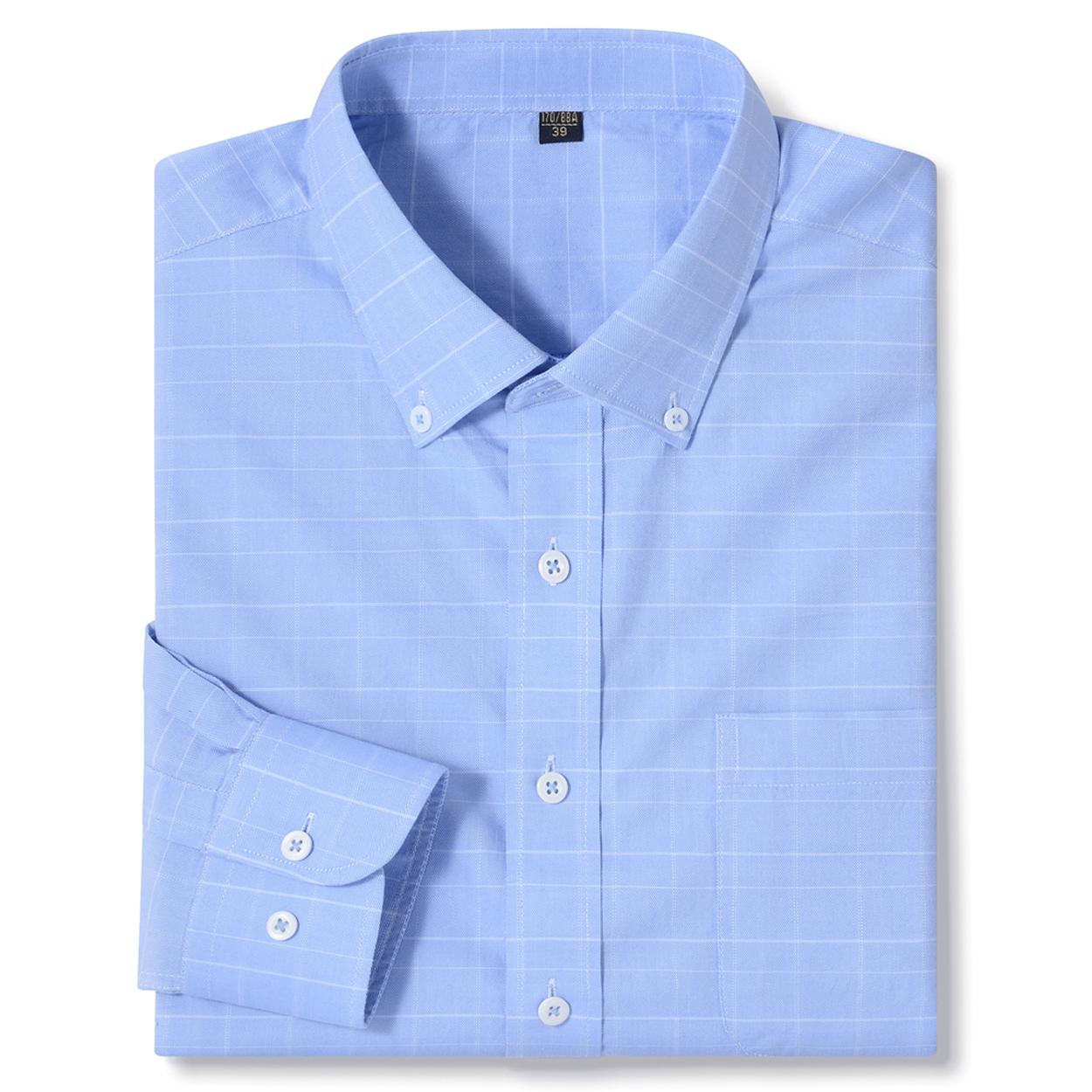 

Чоловіча картата приталена сорочка з довгим рукавом на ґудзиках з кишенею, комфортна бавовна 100%, ділова робоча повсякденна сорочка в клітинку гінгем 39