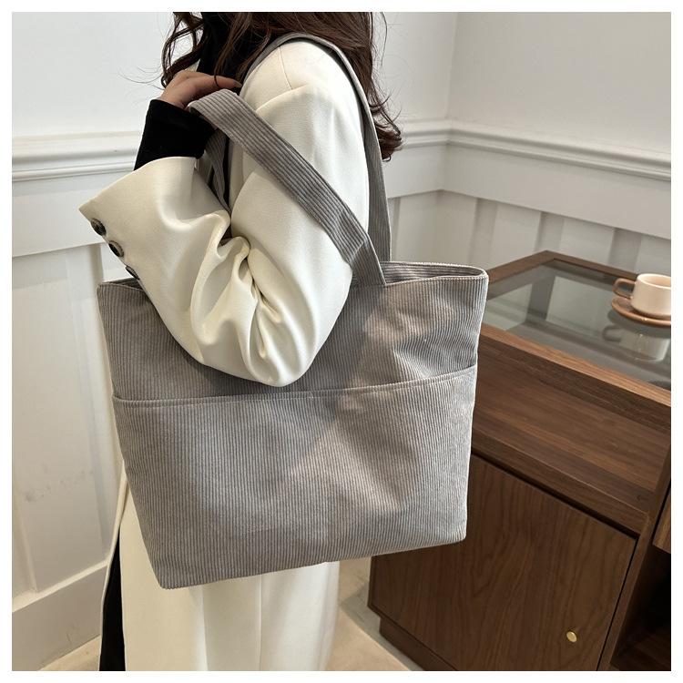 Damen Baumwoll-Tragetasche, Große Kapazität, Reißverschluss, Schulter-Handtasche, Weiche Eimer-Tasche mit Innentasche