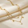 Double-Layer Marquise Zircon Beaded Chain Necklace for Women 316L Stainless Steel Gold Color Layered Pendant Collarbone Jewelry
