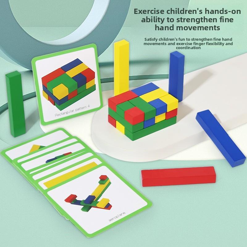 Wooden Geometric Shape Puzzle With Colorful Blocks For Parent Interaction Child