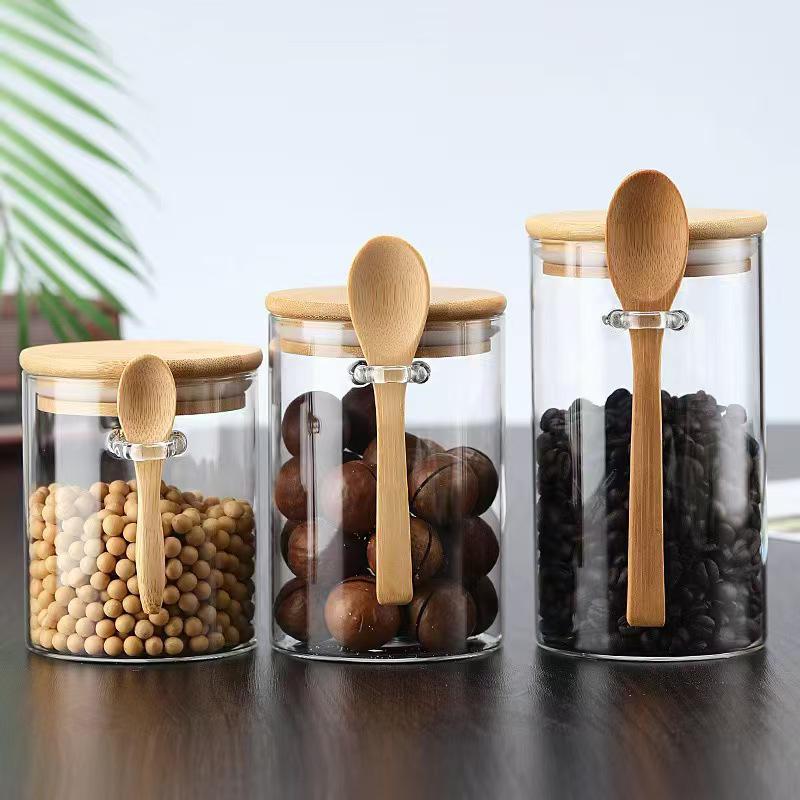 Airtight High Borosilicate Glass Jar with Spoon for Kitchen Storage: Perfect for Grains, Dried Fruits, and Coffee Beans