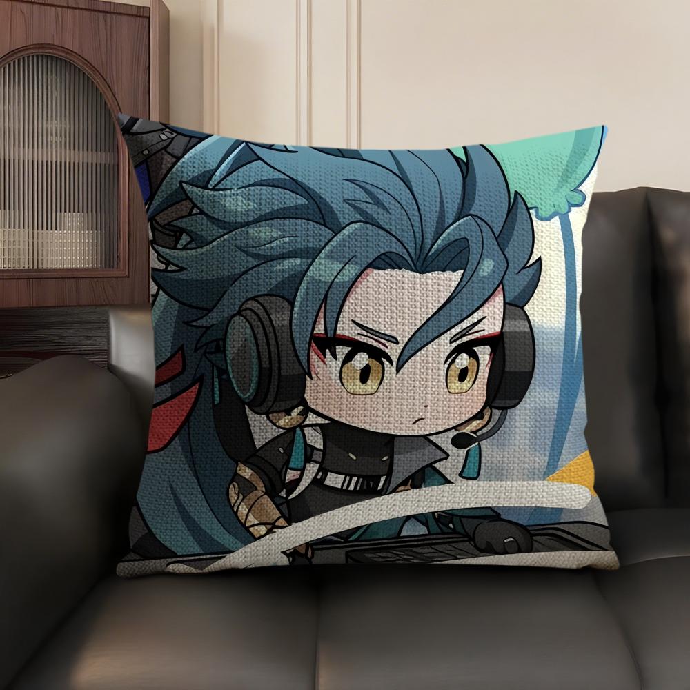 Ji Yan Cute Wuthering Waves Cushion Cover Natural Linen Organic Fabric DoubleSided Printing Sofa Home Decor Gift Pillow Case