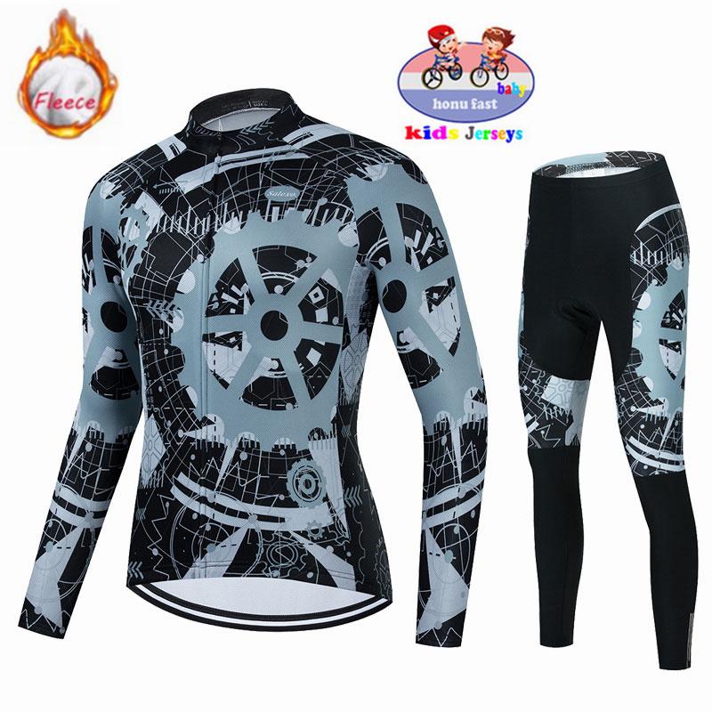 Winter Warm Cycling Clothing Set Children's  Thermal Fleece  Long Sleeves Kids Bike Clothing Outdoor Mountain Bicycle Uniform Bike Wear