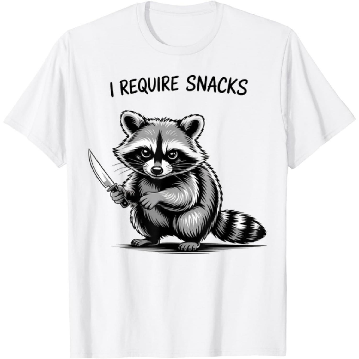 PiWine Funny Raccoon Shirt I Require Snacks Cute Animal Meme T-Shirt S