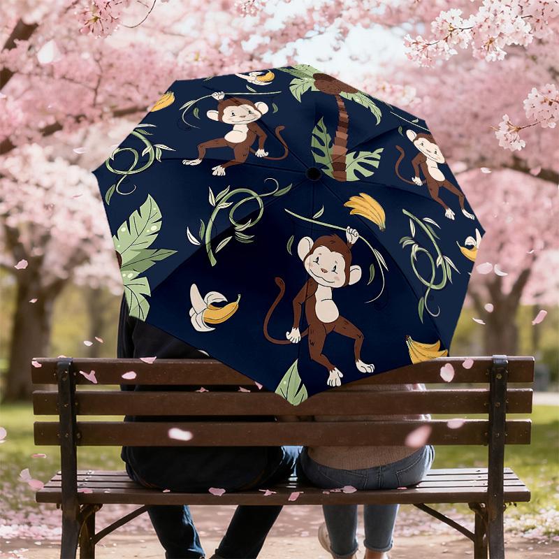 1PC Monkey Banana Umbrella-8-Rib Reinforced, Automatic Open, Lightweight & Durable, Cute Fashion Accessory for Outdoor-T359