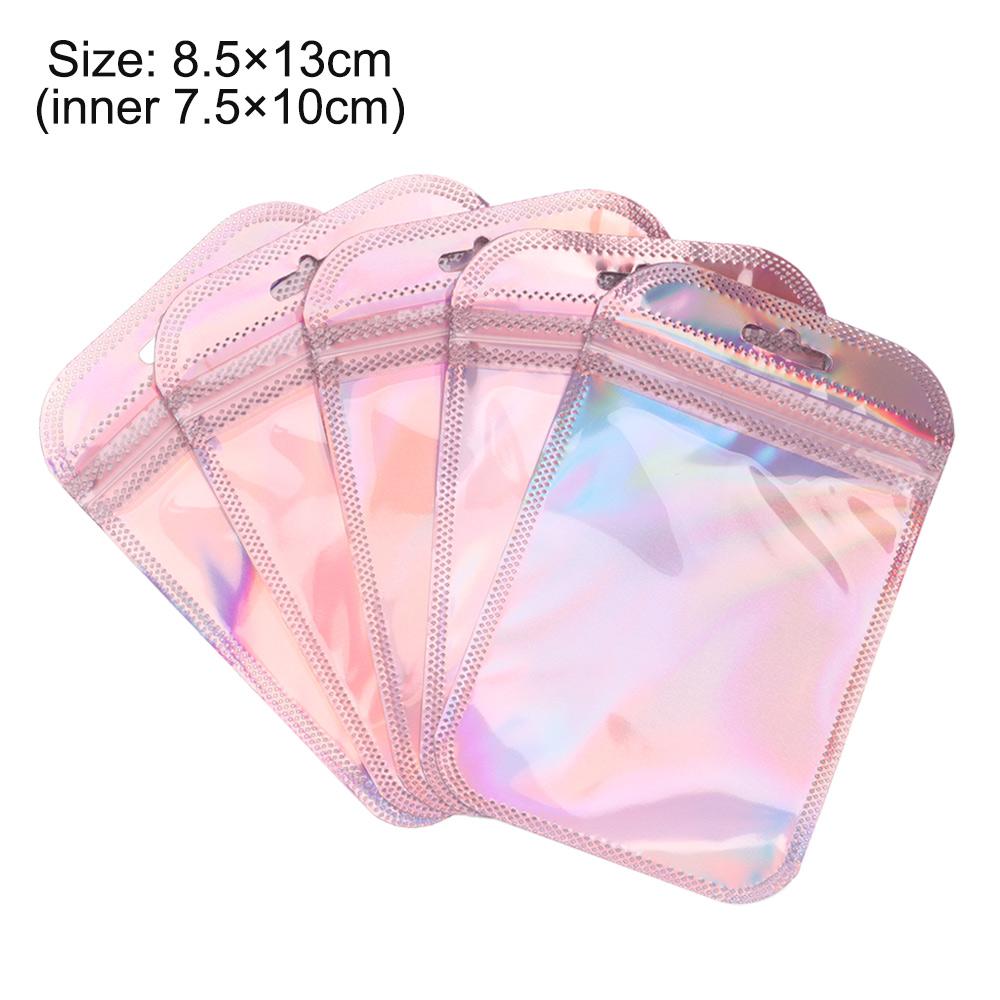 50pcs Iridescent Laser Self Sealing OPP Bags Holographic Bags Zip Lock Bags Resealable Jewelry Retail Packaging Bags 3 Sizes