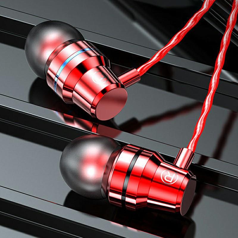 

3.5mm In-Ear Metal Bass Sound Earbud Music Headphone with Wired Volume Control Red