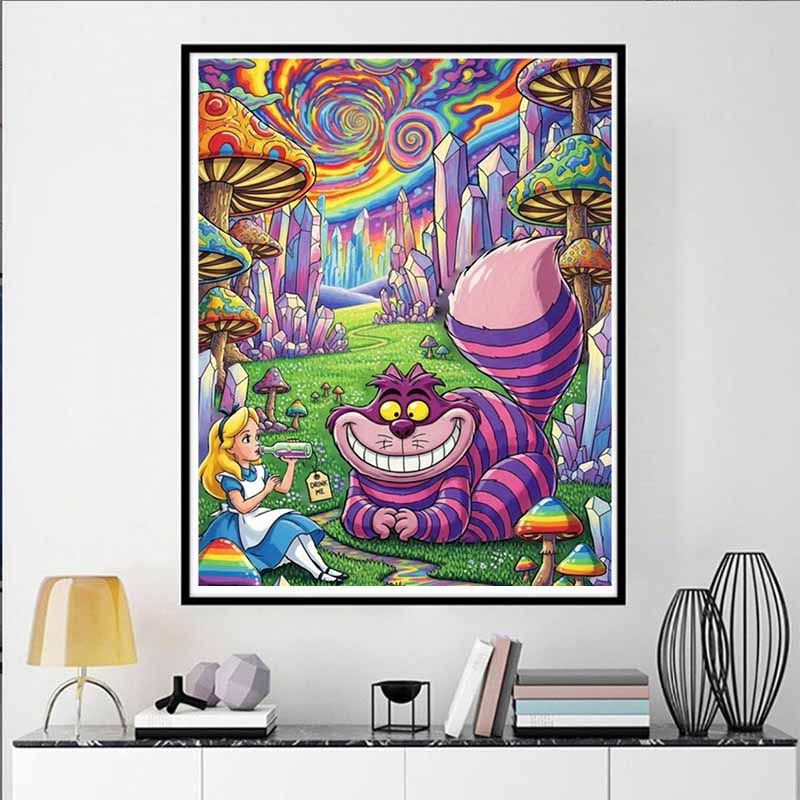 Disney 5D Diy Diamond Painting Alice In Wonderland Fantasy Illustration Embroidered Mosaic Cross Stitch Home Decor Gift Craft