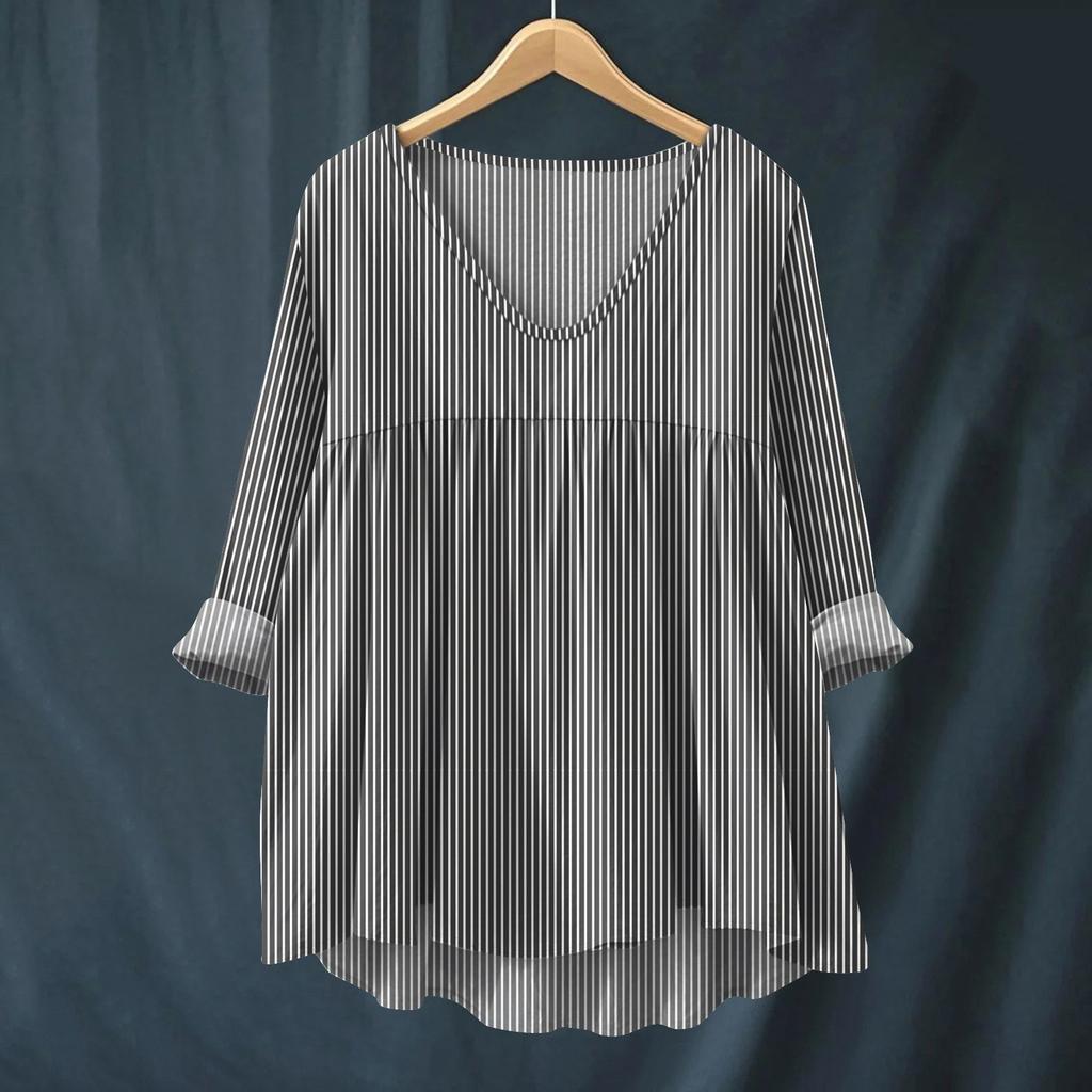 Women's Fashionable And Casual Shirt Long-sleeved V-neck Print Cotton And Linen Blouse