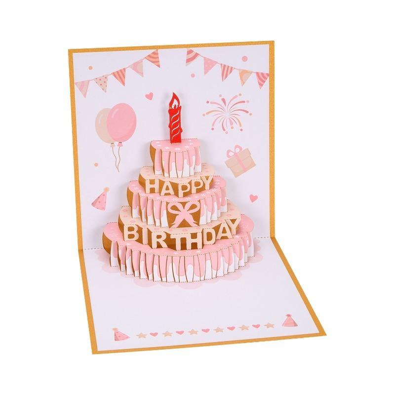 3D Stereo Birthday Card Color Birthday Cake Advanced Paper Carving Folding Blessing Card Birthday Gift Card